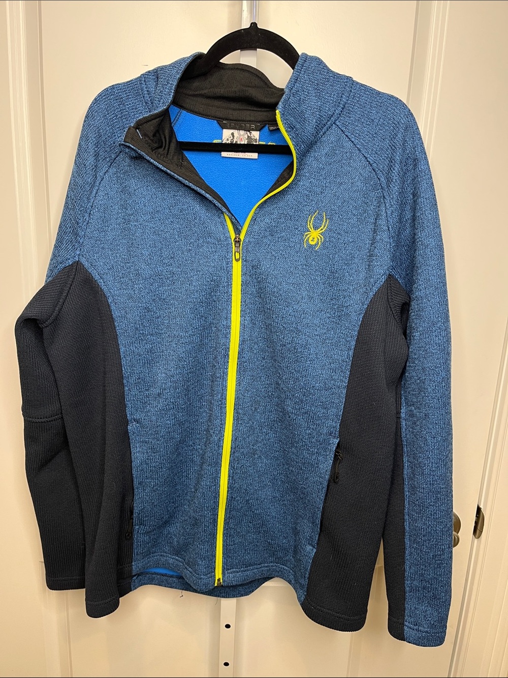 Spyder Blue Fleece Jacket with Neon Yellow Zip Men’s XL